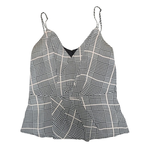 LAGENCE Sleeveless Top Womens M Houndstooth Plaid Silk Polyester Peplum Camisole